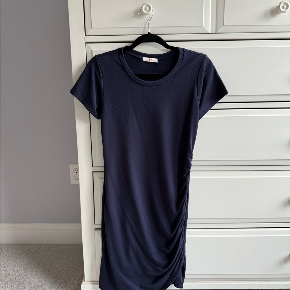 Navy Blue Maternity Ruched Dress